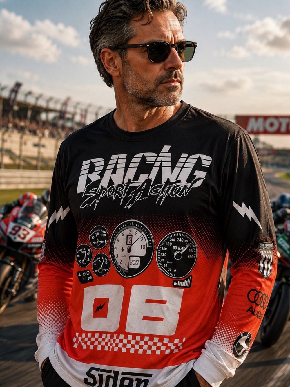 Racing Sport Action Men's Long-Sleeve Shirt - Black & Red brand new size xxl, 1X